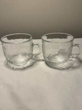 Vintage mid century modern Arcoroc France pressed glass cups set, Cottage Core